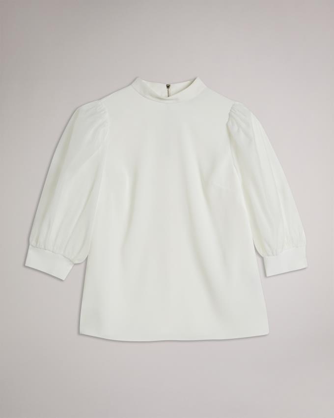 Hauts Ted Baker Organza Volume Sleeve Blanche Femme | XCR-50853176